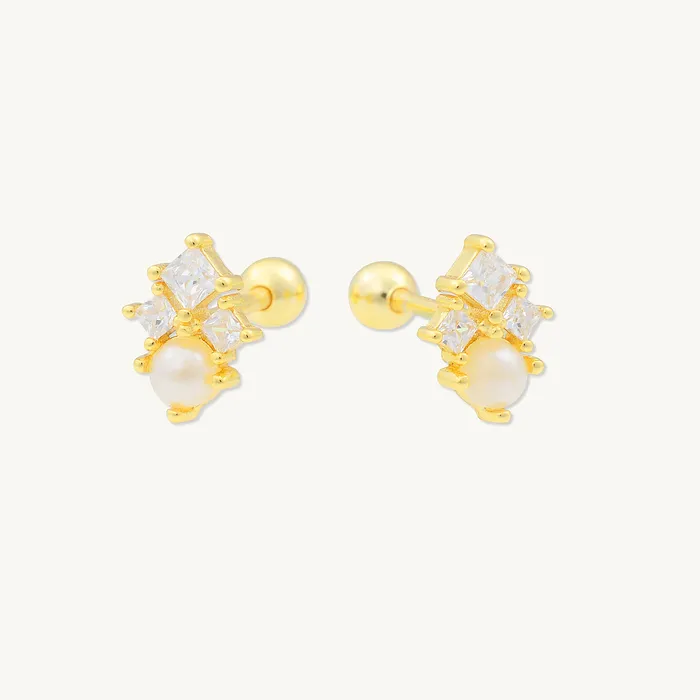 Lotus Pearl Barbell Stud Cartilage Earrings Camile Stone Earrings
