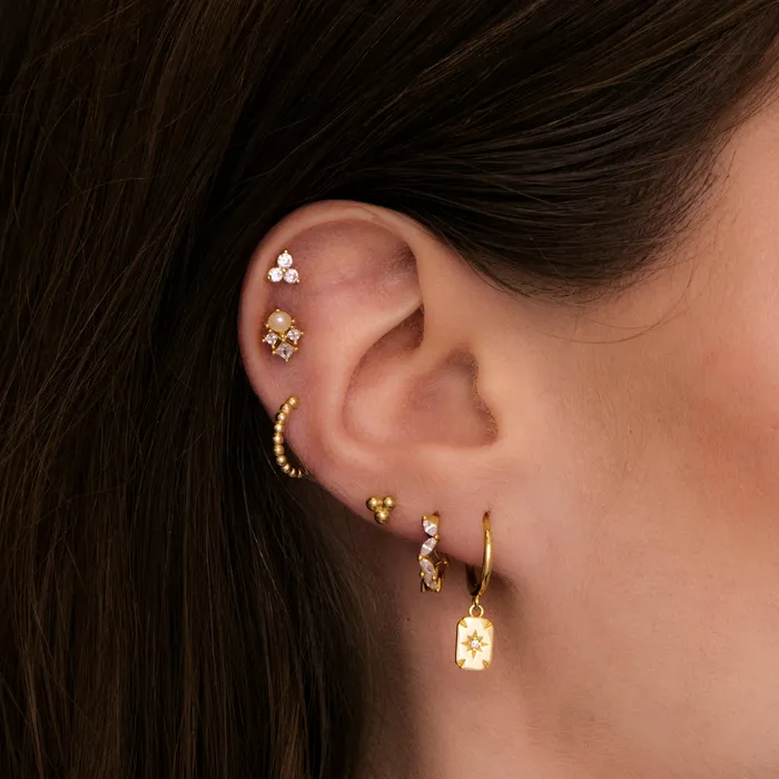 Lotus Pearl Barbell Stud Cartilage Earrings Camile Stone Earrings