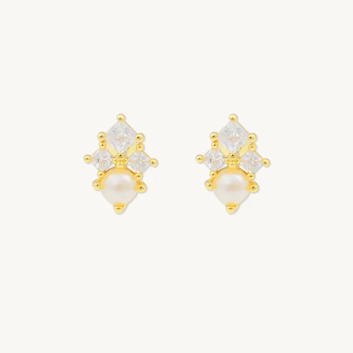 Lotus Pearl Barbell Stud Cartilage Earrings Camile Stone Earrings