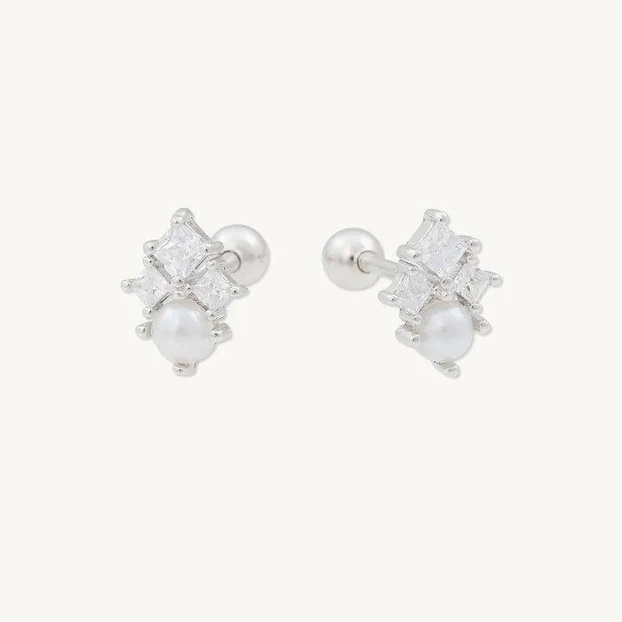 Lotus Pearl Barbell Stud Cartilage Earrings Camile Stone Earrings