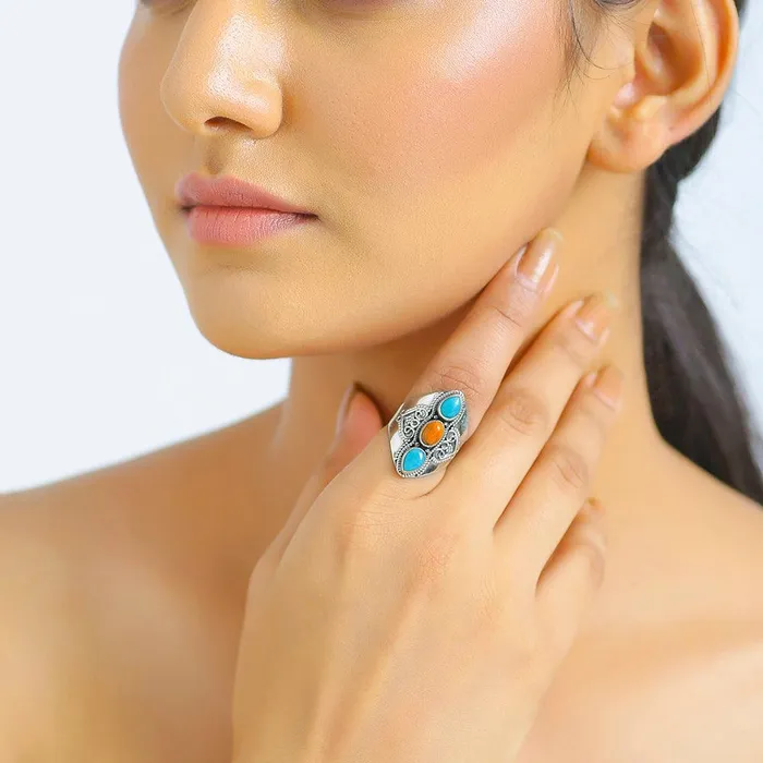 Mohave Turquoise Solid 925 Sterling Silver Designer Ring Jewelry YoTreasure Rings