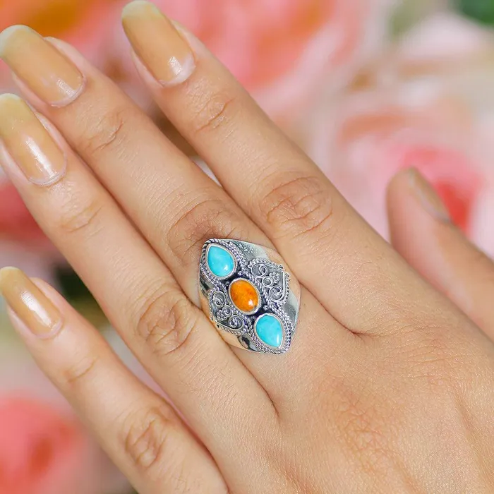 Mohave Turquoise Solid 925 Sterling Silver Designer Ring Jewelry YoTreasure Rings