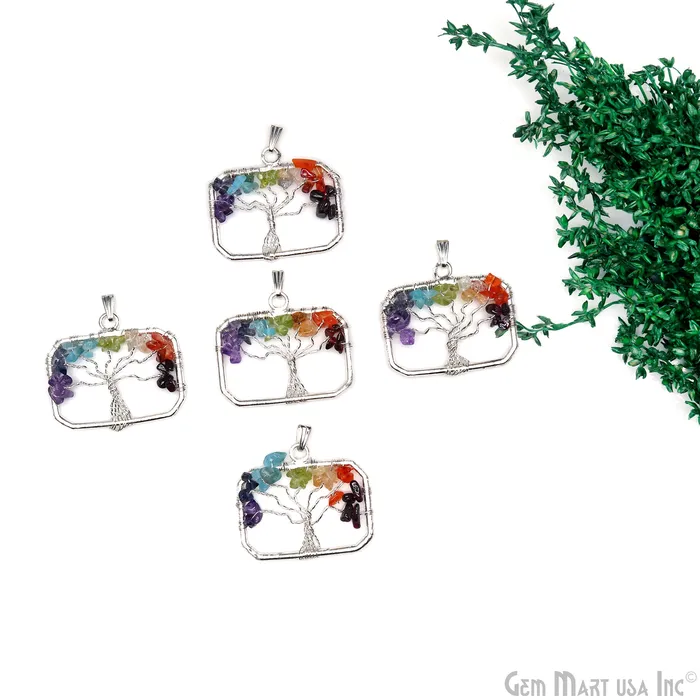 Multi Color Tree Of Life 45x29mm Silver Wire Wrapped Rectangle Shape Pendant GemMartUSA Necklaces Multi Color Tree Of Life 45x29mm Silver Wire Wrapped Rectangle Shape Pendant GemMartUSA Necklaces