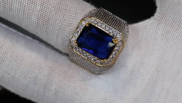 My Store Rings Blue Diamond Ring Sapphire Blue Diamond Ring Iced Out Ring Mens Blue Diamond Ring Mens Diamond Ring Big Ring Mens Iced Out Ring