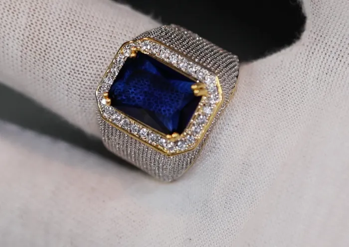 My Store Rings Blue Diamond Ring Sapphire Blue Diamond Ring Iced Out Ring Mens Blue Diamond Ring Mens Diamond Ring Big Ring Mens Iced Out Ring