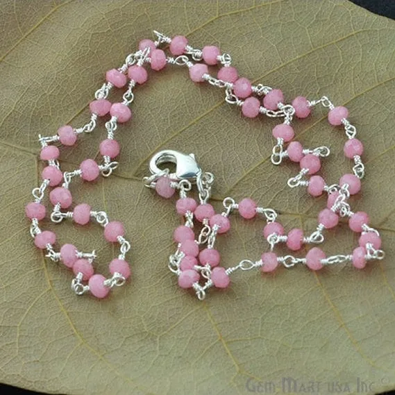 Natural Rose Chalcedony Necklace chain 18 Inch Silver Plated Beaded Finished Necklace Jewelry GemMartUSA Necklaces Natural Rose Chalcedony Necklace chain 18 Inch Silver Plated Beaded Finished Necklace Jewelry GemMartUSA Necklaces