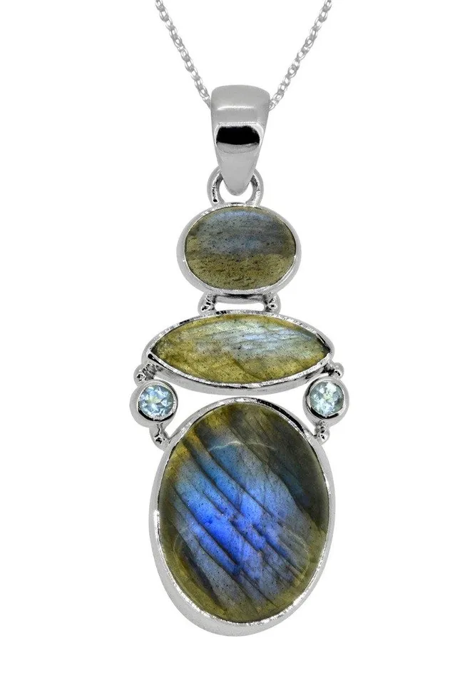 Necklaces 193 Labradorite Blue Topaz Long Chain Gemstone Pendant YoTreasure Necklaces 193 Labradorite Blue Topaz Long Chain Gemstone Pendant YoTreasure