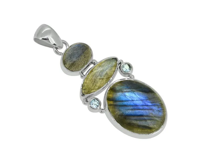 Necklaces 193 Labradorite Blue Topaz Long Chain Gemstone Pendant YoTreasure