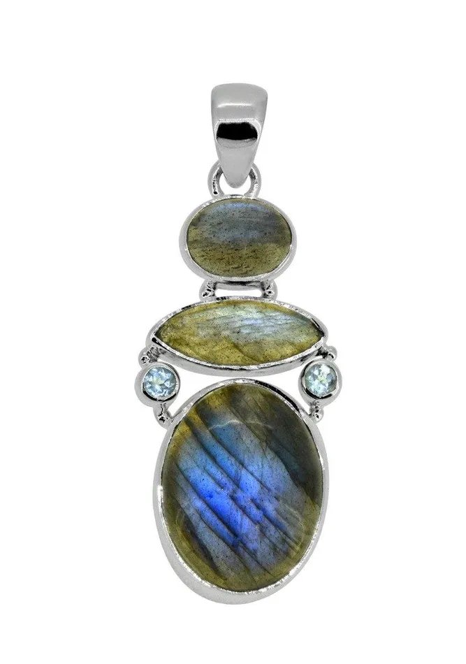 Necklaces 193 Labradorite Blue Topaz Long Chain Gemstone Pendant YoTreasure