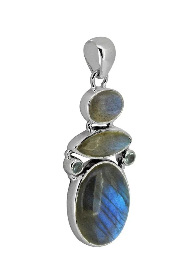 Necklaces 193 Labradorite Blue Topaz Long Chain Gemstone Pendant YoTreasure