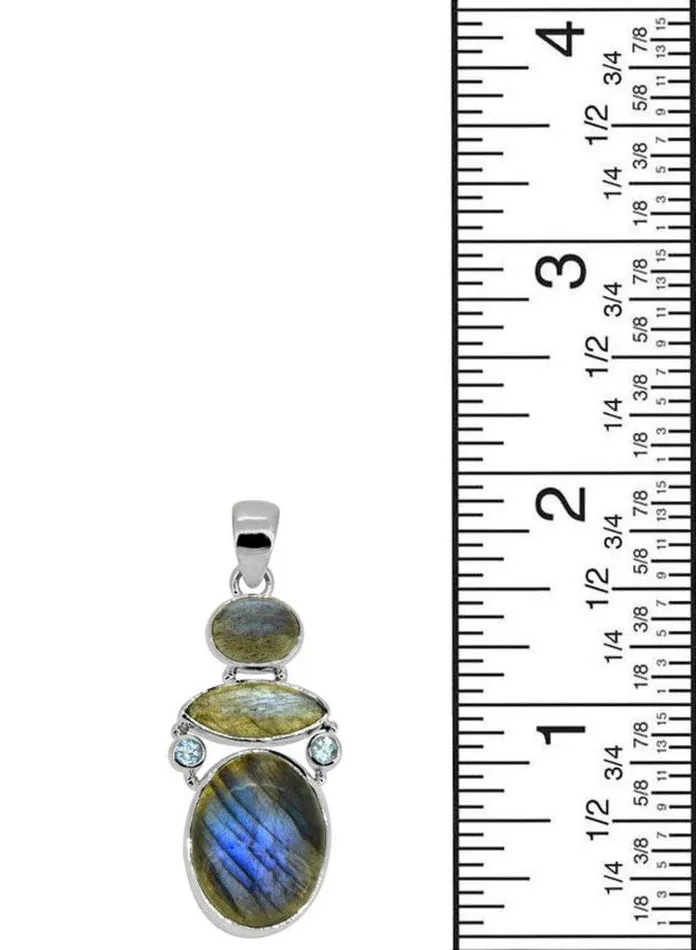 Necklaces 193 Labradorite Blue Topaz Long Chain Gemstone Pendant YoTreasure