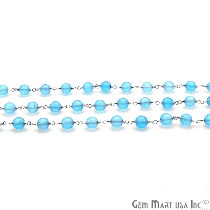 Necklaces GemmartUSA Baby Blue Jade Smooth Beads Silver Plated Wire Wrapped Rosary Chain Necklaces GemmartUSA Baby Blue Jade Smooth Beads Silver Plated Wire Wrapped Rosary Chain