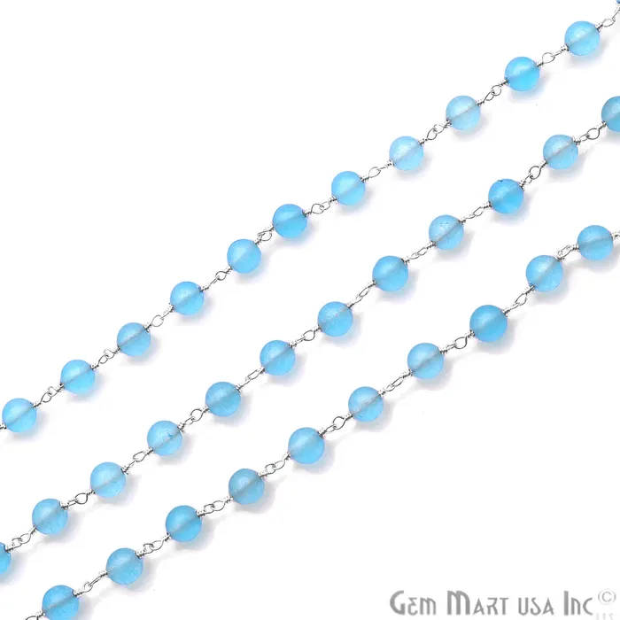 Necklaces GemmartUSA Baby Blue Jade Smooth Beads Silver Plated Wire Wrapped Rosary Chain Necklaces GemmartUSA Baby Blue Jade Smooth Beads Silver Plated Wire Wrapped Rosary Chain