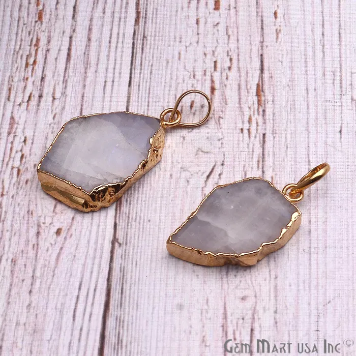 Necklaces GemMartUSA DIY Rough Rainbow Moonstone 32x19mm Gold Edge Necklace Pendant Necklaces GemMartUSA DIY Rough Rainbow Moonstone 32x19mm Gold Edge Necklace Pendant