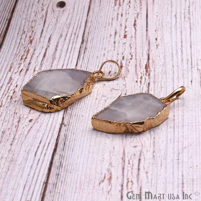 Necklaces GemMartUSA DIY Rough Rainbow Moonstone 32x19mm Gold Edge Necklace Pendant