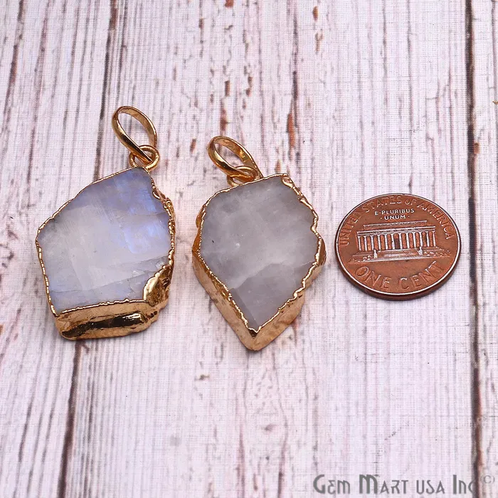 Necklaces GemMartUSA DIY Rough Rainbow Moonstone 32x19mm Gold Edge Necklace Pendant
