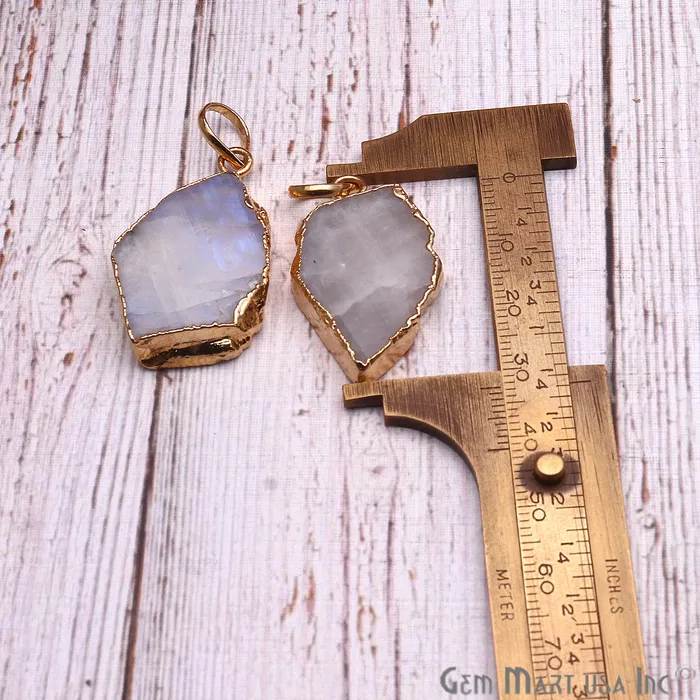 Necklaces GemMartUSA DIY Rough Rainbow Moonstone 32x19mm Gold Edge Necklace Pendant