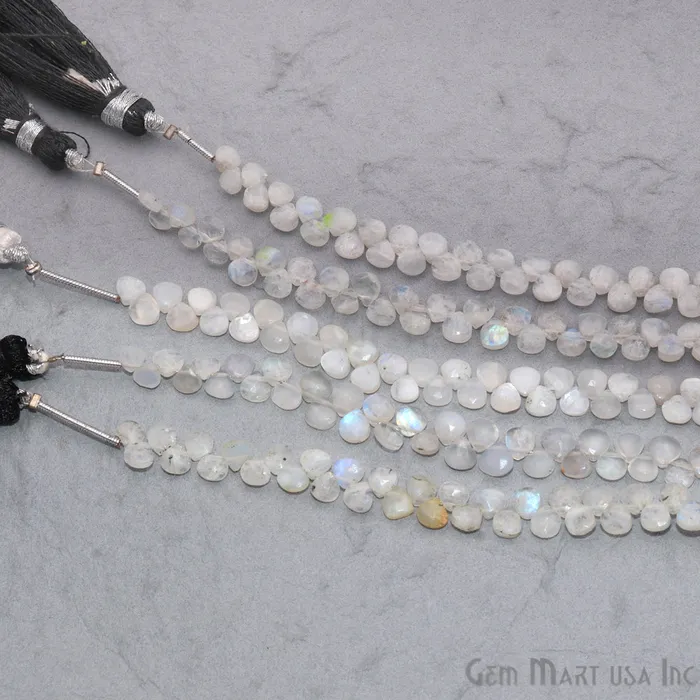 Necklaces GemMartUSA Rainbow Moonstone Heart Beads 6 Inch Gemstone Strands Drilled Strung Briolette Beads Heart Shape 5mm