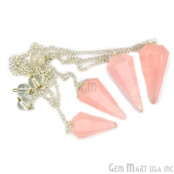 Necklaces GemMartUSA Rose Quartz Crystal Dowsing Pendulum Natural Gemstone Pendant with Silver Chain Necklaces GemMartUSA Rose Quartz Crystal Dowsing Pendulum Natural Gemstone Pendant with Silver Chain