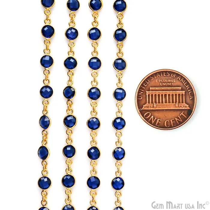 Necklaces GemMartUSA Sapphire Round 6mm Bezel Link Gold Plated Continuous Connector Chain