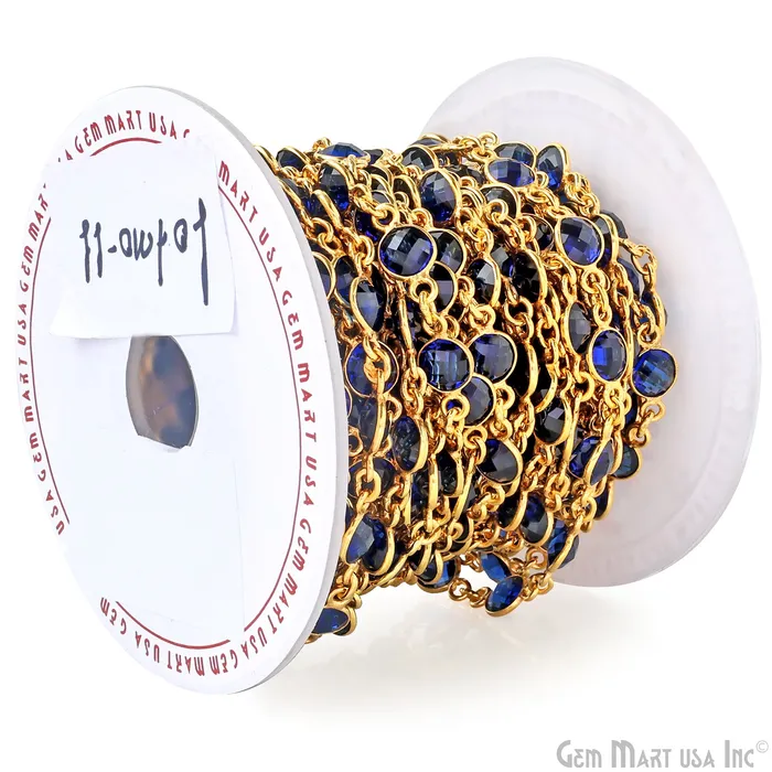 Necklaces GemMartUSA Sapphire Round 6mm Bezel Link Gold Plated Continuous Connector Chain