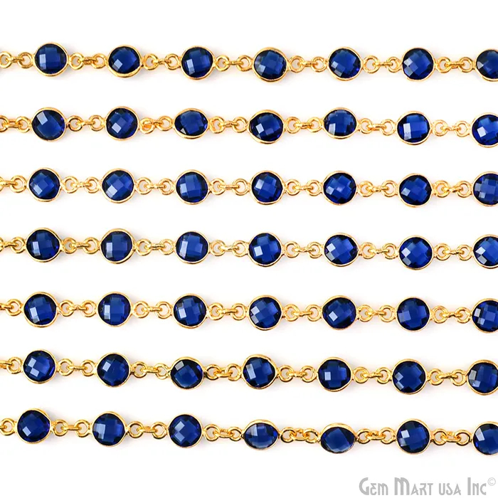 Necklaces GemMartUSA Sapphire Round 6mm Bezel Link Gold Plated Continuous Connector Chain