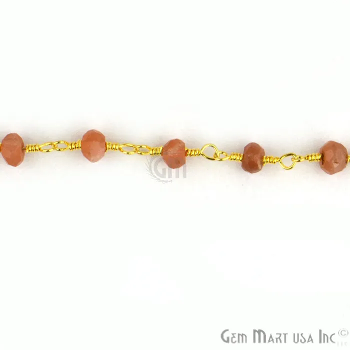 Necklaces GemMartUSA Sunstone With Pearl Gold Plated Wire Wrapped Beads Rosary Chain