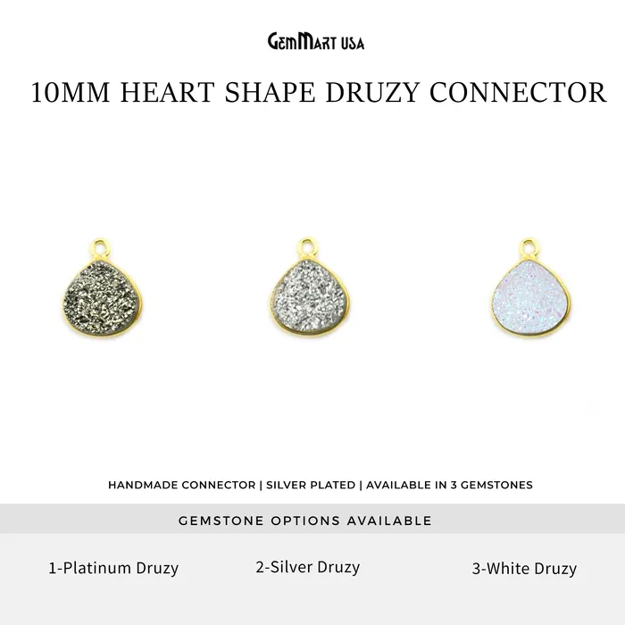 Necklaces Natural Titanium Druzy 10mm Single Bail Gold Plated Heart Gemstone Connector GemMartUSA Necklaces Natural Titanium Druzy 10mm Single Bail Gold Plated Heart Gemstone Connector GemMartUSA