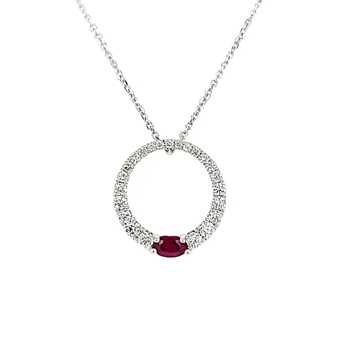 Necklaces PeJay 14k White Gold Pave Diamond Ruby Circle Necklace I8011