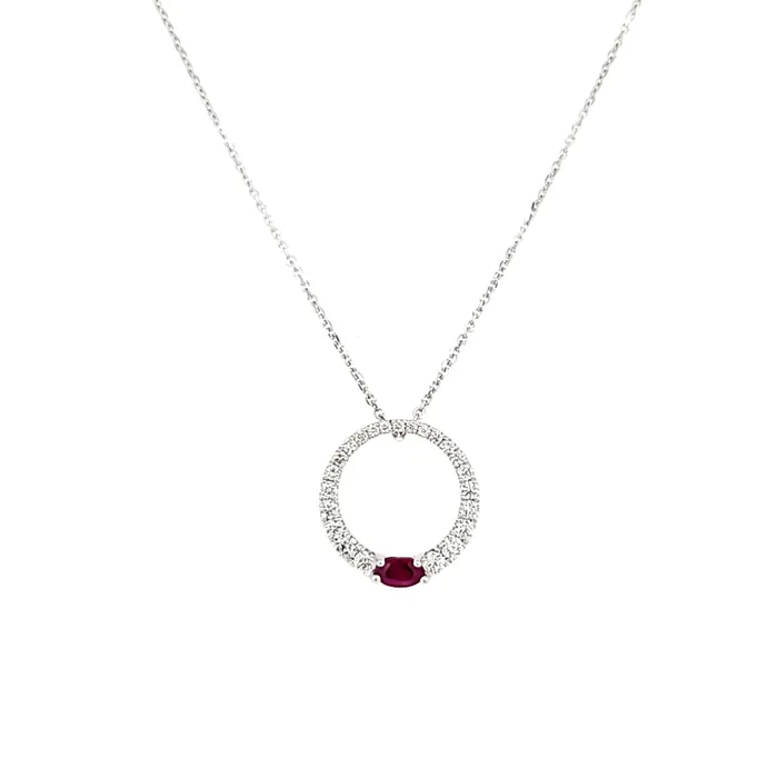 Necklaces PeJay 14k White Gold Pave Diamond Ruby Circle Necklace I8011