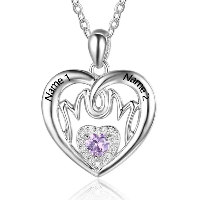 Necklaces Personalized 925 Sterling Silver Birthstone Necklace with Mom Shape Engrave 2 Names Jewelry Best Gift for Mom Personalized Jewel Necklaces Personalized 925 Sterling Silver Birthstone Necklace with Mom Shape Engrave 2 Names Jewelry Best Gift for Mom Personalized Jewel