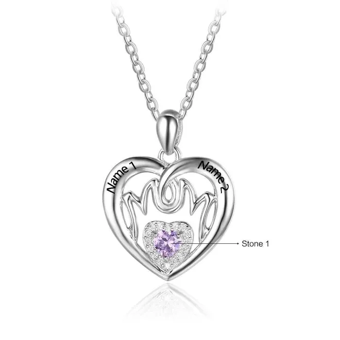 Necklaces Personalized 925 Sterling Silver Birthstone Necklace with Mom Shape Engrave 2 Names Jewelry Best Gift for Mom Personalized Jewel