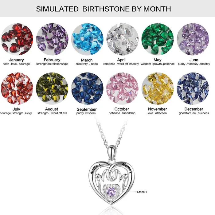 Necklaces Personalized 925 Sterling Silver Birthstone Necklace with Mom Shape Engrave 2 Names Jewelry Best Gift for Mom Personalized Jewel