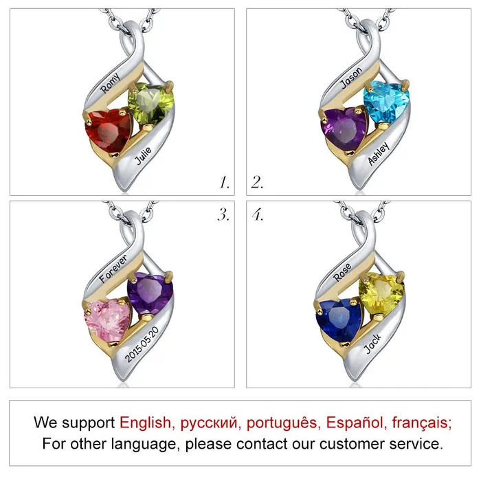 Necklaces Personalized Jewel Personalized 925 Sterling Silver Necklace with 2 Birthstones Trendy Name Engraved Womens Pendant Necklace Fashion Jewelry for Mother Daughter