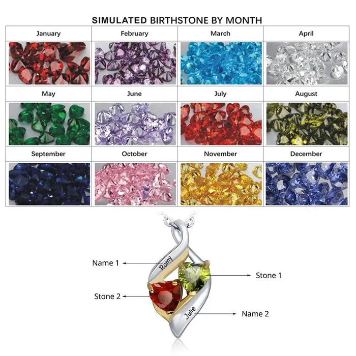 Necklaces Personalized Jewel Personalized 925 Sterling Silver Necklace with 2 Birthstones Trendy Name Engraved Womens Pendant Necklace Fashion Jewelry for Mother Daughter