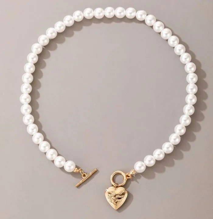 Pearl Necklace Womens Pearl Necklace Heart Pendant Heart Necklace I Love You Engraved Necklace Gold Pearl Necklace Heart Pendant Minx London Necklaces