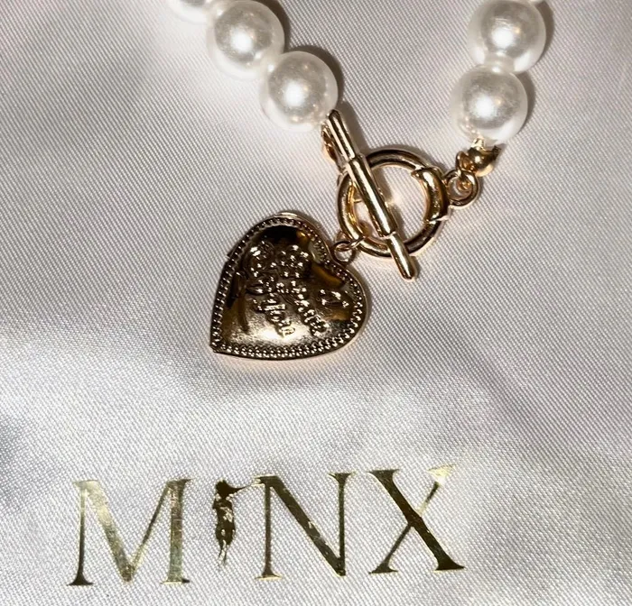 Pearl Necklace Womens Pearl Necklace Heart Pendant Heart Necklace I Love You Engraved Necklace Gold Pearl Necklace Heart Pendant Minx London Necklaces