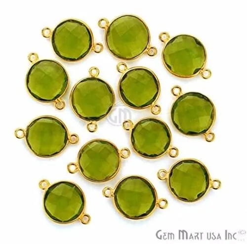 Peridot Round 12mm Gold Plated Double Bail Bezel Gemstone Connector GemMartUSA Rings