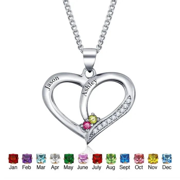 Personalized Womens 925 Sterling Silver Name Necklace with Heart Pattern Pendant Birthstone Classic Jewelry Birthday Gift for Girl Friend Personalized Jewel Necklaces Personalized Womens 925 Sterling Silver Name Necklace with Heart Pattern Pendant Birthstone Classic Jewelry Birthday Gift for Girl Friend Personalized Jewel Necklaces
