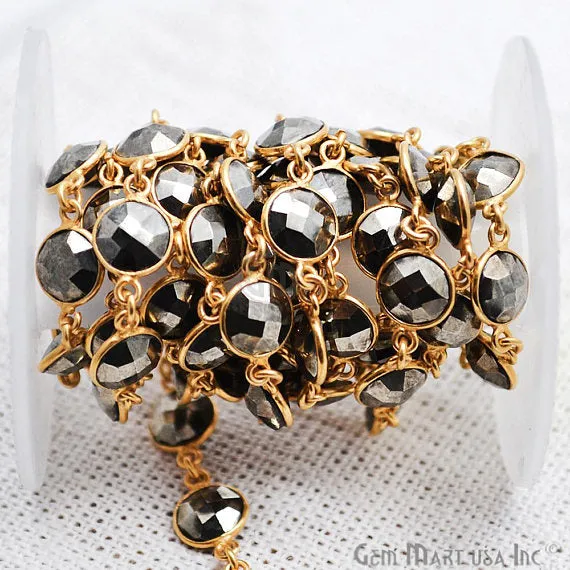 Pyrite Round 8mm Gold Plated Bezel Continuous Connector Chain GemMartUSA Necklaces