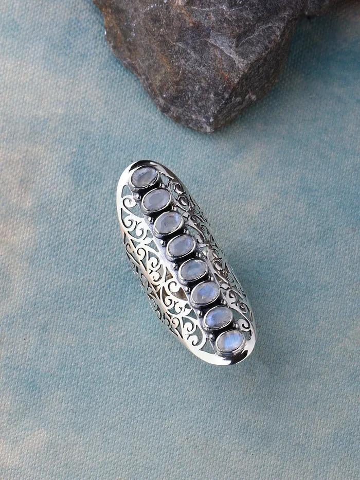 Rainbow Moonstone Solid 925 Sterling Silver Filigree Ring Jewelry YoTreasure Rings Rainbow Moonstone Solid 925 Sterling Silver Filigree Ring Jewelry YoTreasure Rings