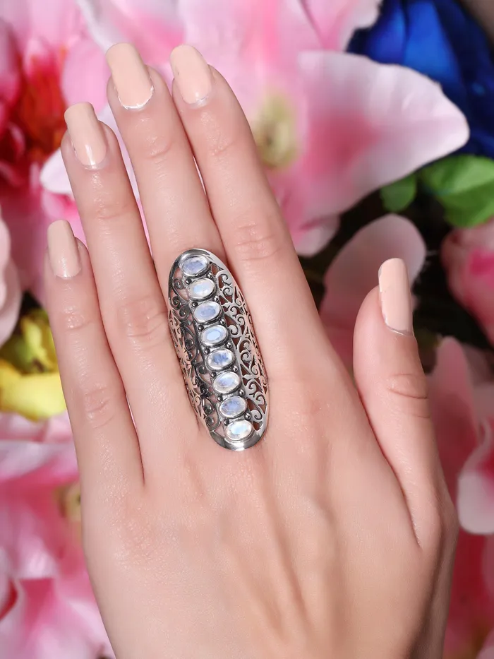 Rainbow Moonstone Solid 925 Sterling Silver Filigree Ring Jewelry YoTreasure Rings
