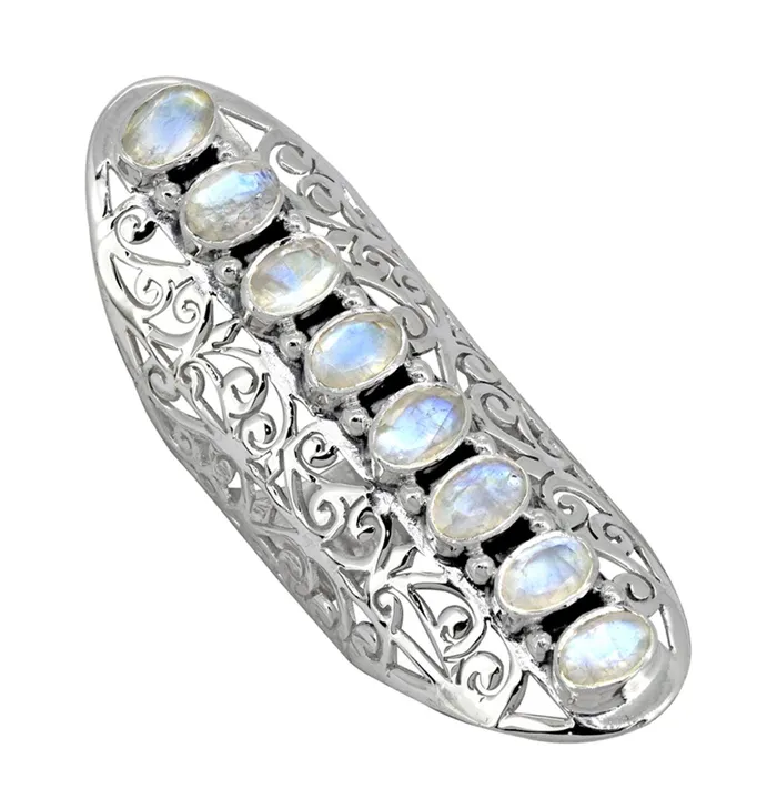 Rainbow Moonstone Solid 925 Sterling Silver Filigree Ring Jewelry YoTreasure Rings