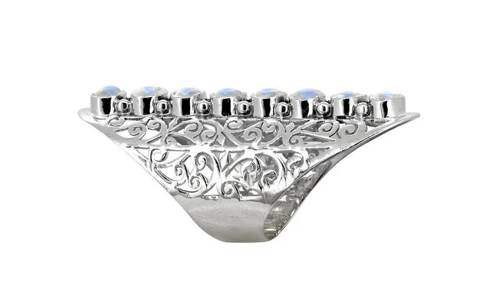 Rainbow Moonstone Solid 925 Sterling Silver Filigree Ring Jewelry YoTreasure Rings