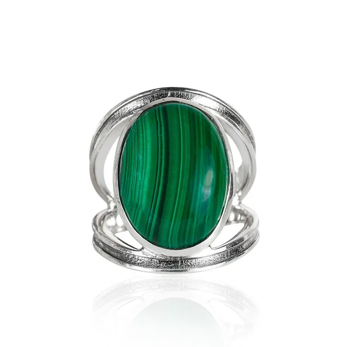 Rings 13x18 MM Malachite 925 Sterling Silver Split Shank Statement Ring YoTreasure