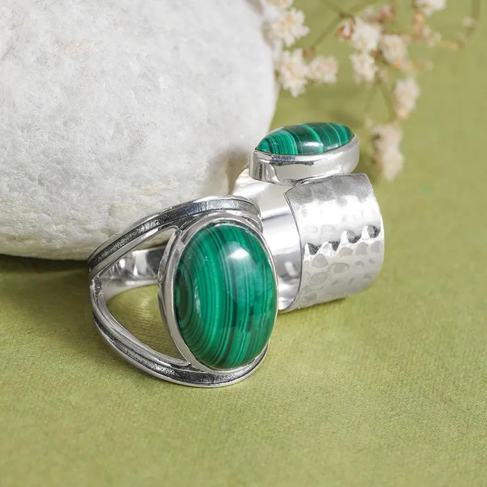 Rings 13x18 MM Malachite 925 Sterling Silver Split Shank Statement Ring YoTreasure