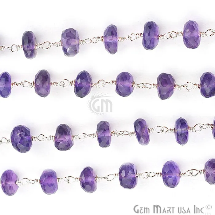 Rings GemmartUSA Amethyst Beads Sterling Silver Wire Wrapped Rosary Chain Rings GemmartUSA Amethyst Beads Sterling Silver Wire Wrapped Rosary Chain