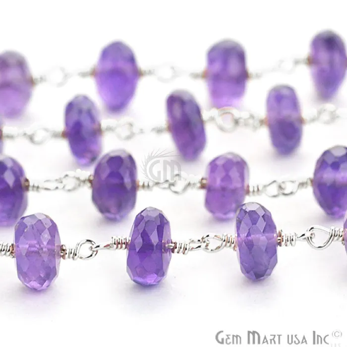 Rings GemmartUSA Amethyst Beads Sterling Silver Wire Wrapped Rosary Chain Rings GemmartUSA Amethyst Beads Sterling Silver Wire Wrapped Rosary Chain