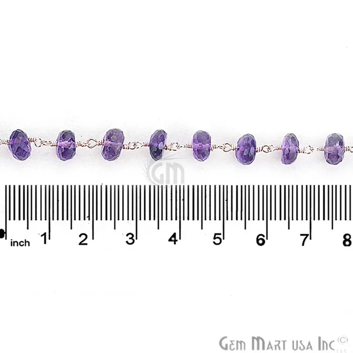 Rings GemmartUSA Amethyst Beads Sterling Silver Wire Wrapped Rosary Chain Rings GemmartUSA Amethyst Beads Sterling Silver Wire Wrapped Rosary Chain
