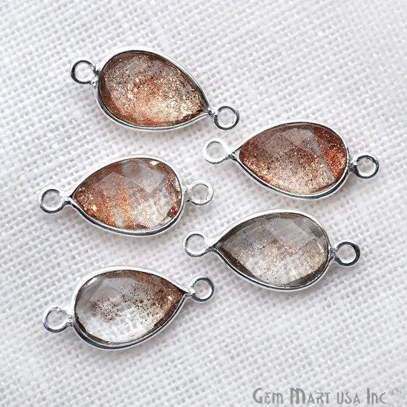 Rings GemMartUSA Pear Double Bail Silver Bezel 8x12mm Gemstone Connector